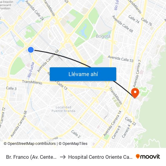 Br. Franco (Av. Centenario - Kr 69b) to Hospital Centro Oriente Cami Perseverancia map