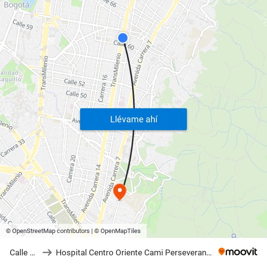 Calle 63 to Hospital Centro Oriente Cami Perseverancia map
