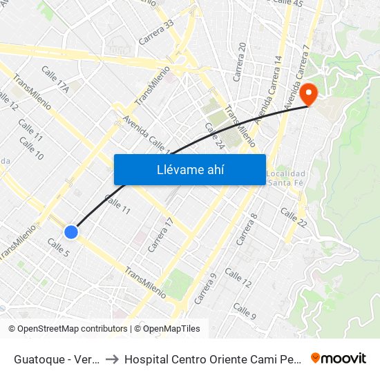 Guatoque - Veraguas to Hospital Centro Oriente Cami Perseverancia map