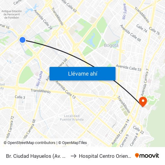 Br. Ciudad Hayuelos (Av. Centenario - Av. C. De Cali) to Hospital Centro Oriente Cami Perseverancia map