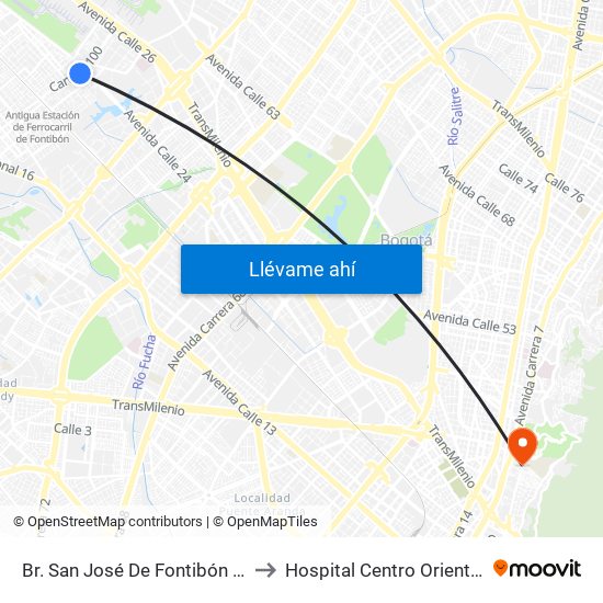 Br. San José De Fontibón (Kr 100 - Av. Esperanza) to Hospital Centro Oriente Cami Perseverancia map