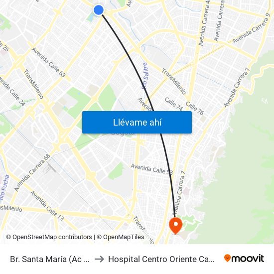 Br. Santa María (Ac 80 - Kr 73b) to Hospital Centro Oriente Cami Perseverancia map