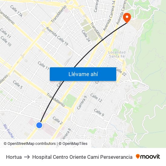 Hortua to Hospital Centro Oriente Cami Perseverancia map