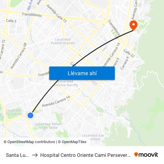 Santa Lucía to Hospital Centro Oriente Cami Perseverancia map