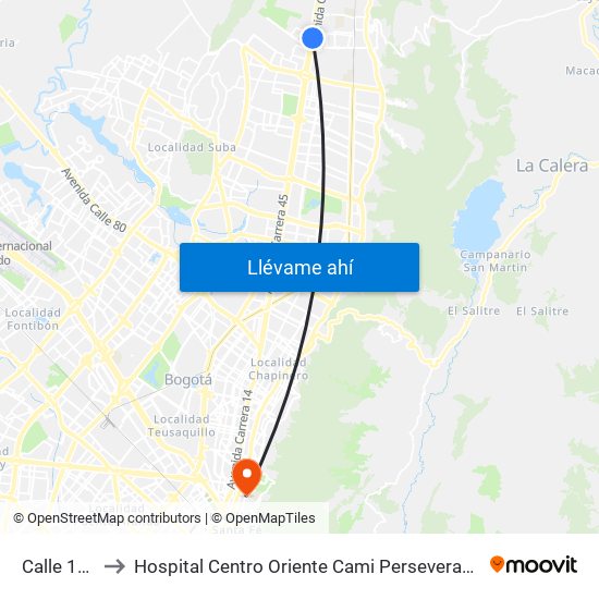 Calle 187 to Hospital Centro Oriente Cami Perseverancia map