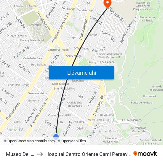 Museo Del Oro to Hospital Centro Oriente Cami Perseverancia map
