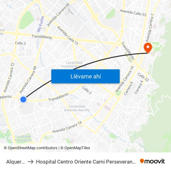 Alquería to Hospital Centro Oriente Cami Perseverancia map