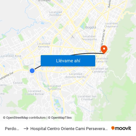 Perdomo to Hospital Centro Oriente Cami Perseverancia map