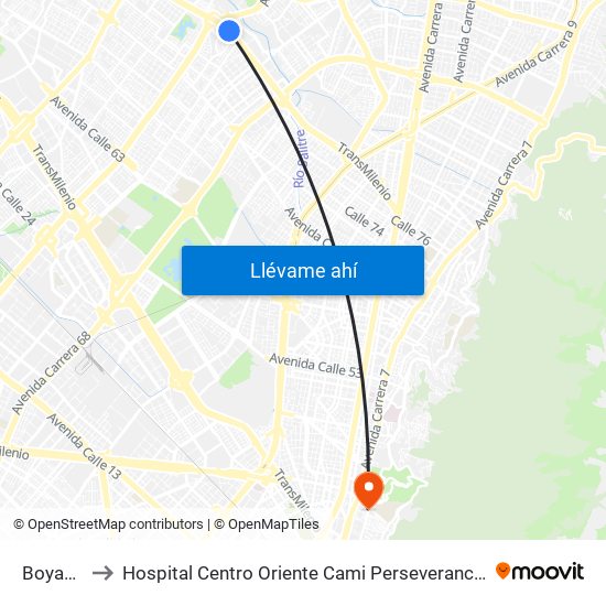 Boyacá to Hospital Centro Oriente Cami Perseverancia map
