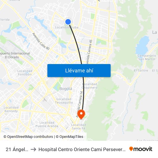 21 Ángeles to Hospital Centro Oriente Cami Perseverancia map