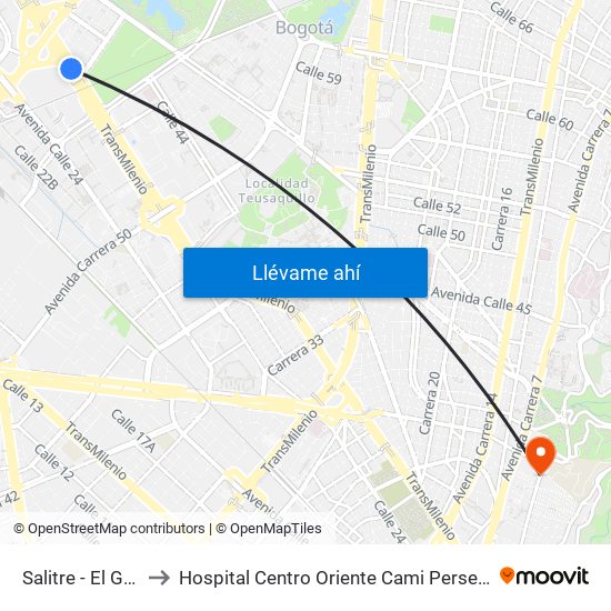 Salitre - El Greco to Hospital Centro Oriente Cami Perseverancia map