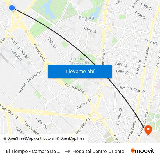 El Tiempo - Cámara De Comercio De Bogotá to Hospital Centro Oriente Cami Perseverancia map