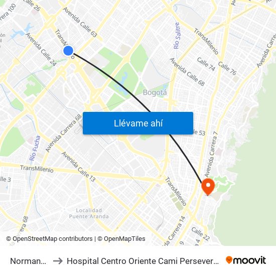 Normandía to Hospital Centro Oriente Cami Perseverancia map