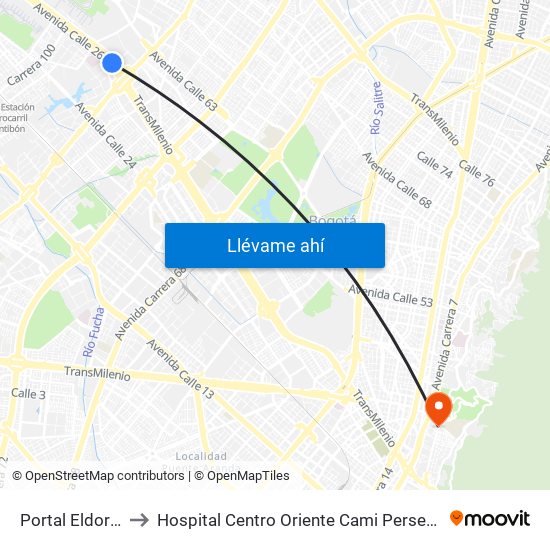 Portal Eldorado to Hospital Centro Oriente Cami Perseverancia map