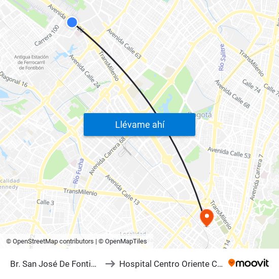 Br. San José De Fontibón (Ac 26 - Kr 96a) to Hospital Centro Oriente Cami Samper Mendoza map