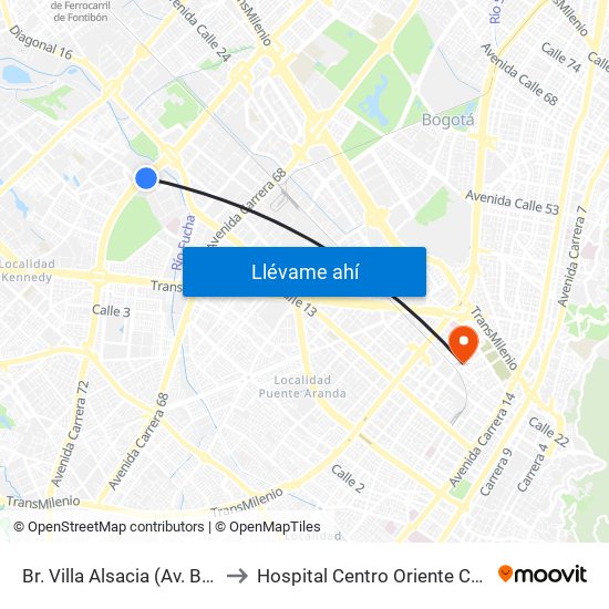 Br. Villa Alsacia (Av. Boyacá - Cl 12a) (A) to Hospital Centro Oriente Cami Samper Mendoza map