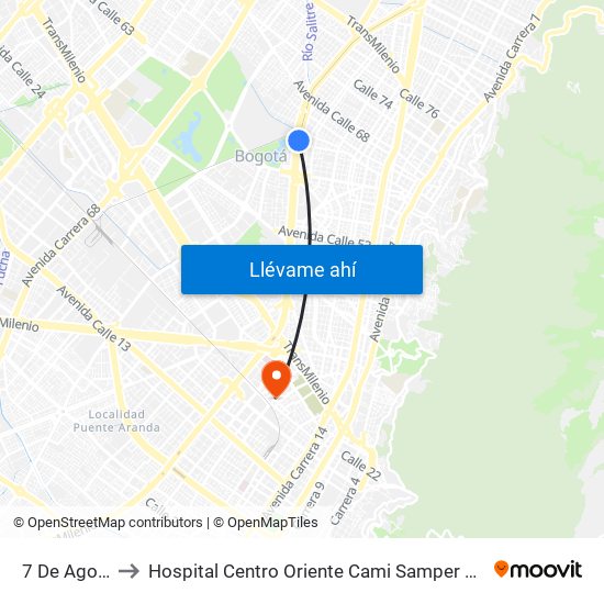 7 De Agosto to Hospital Centro Oriente Cami Samper Mendoza map