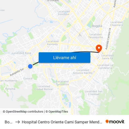 Bosa to Hospital Centro Oriente Cami Samper Mendoza map