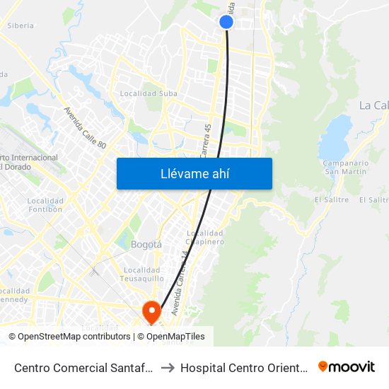 Centro Comercial Santafé (Auto Norte - Cl 187) (B) to Hospital Centro Oriente Cami Samper Mendoza map