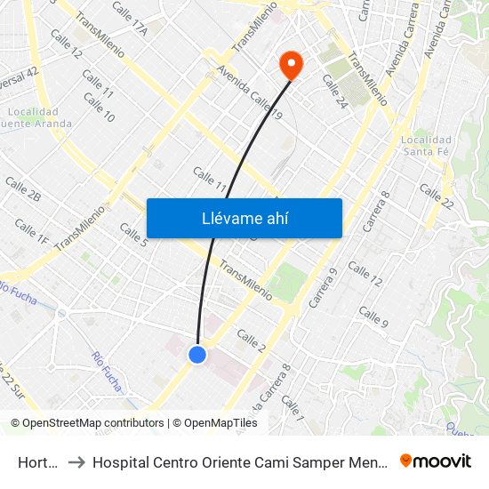 Hortua to Hospital Centro Oriente Cami Samper Mendoza map