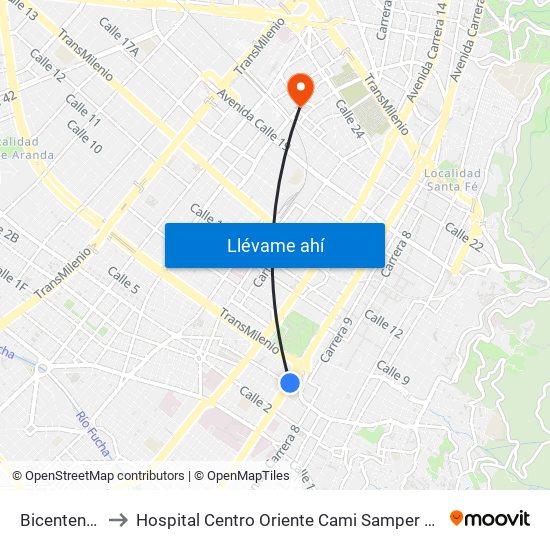 Bicentenario to Hospital Centro Oriente Cami Samper Mendoza map
