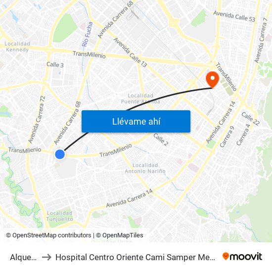 Alquería to Hospital Centro Oriente Cami Samper Mendoza map