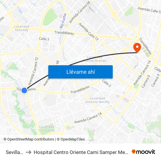 Sevillana to Hospital Centro Oriente Cami Samper Mendoza map