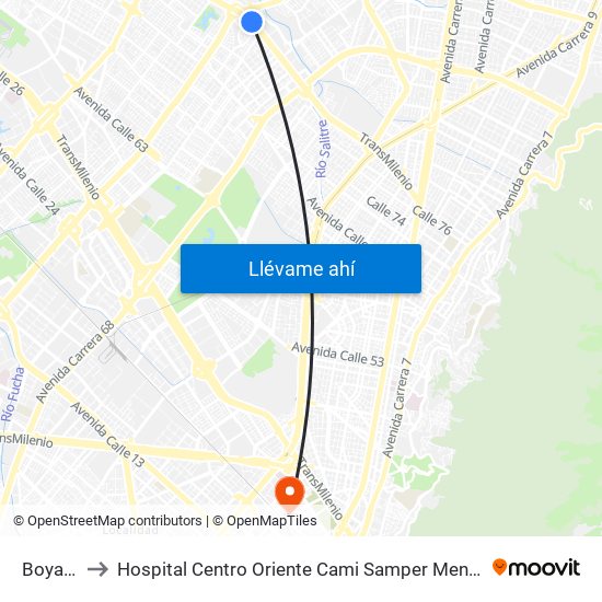 Boyacá to Hospital Centro Oriente Cami Samper Mendoza map