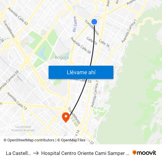 La Castellana to Hospital Centro Oriente Cami Samper Mendoza map