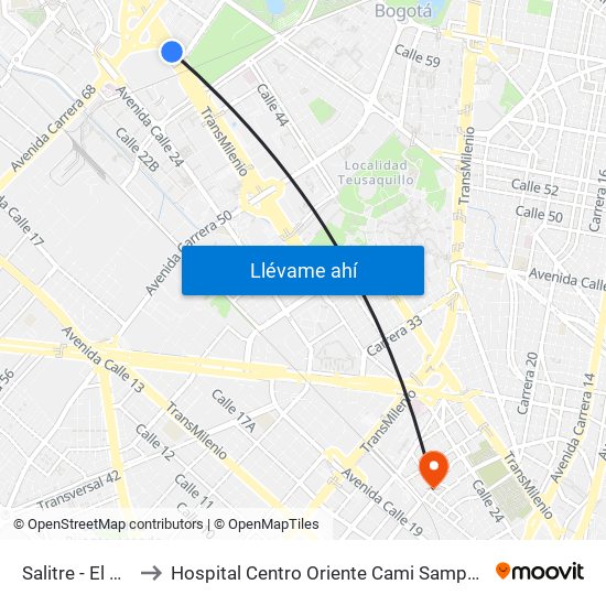 Salitre - El Greco to Hospital Centro Oriente Cami Samper Mendoza map