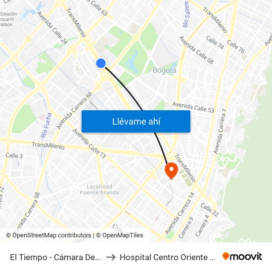 El Tiempo - Cámara De Comercio De Bogotá to Hospital Centro Oriente Cami Samper Mendoza map