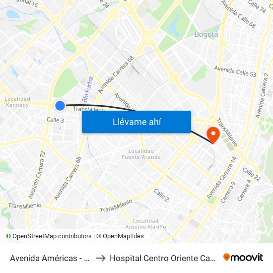 Avenida Américas - Avenida Boyacá to Hospital Centro Oriente Cami Samper Mendoza map
