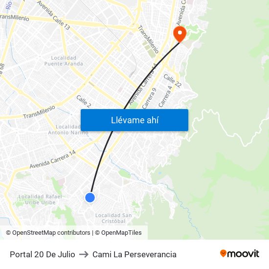 Portal 20 De Julio to Cami La Perseverancia map