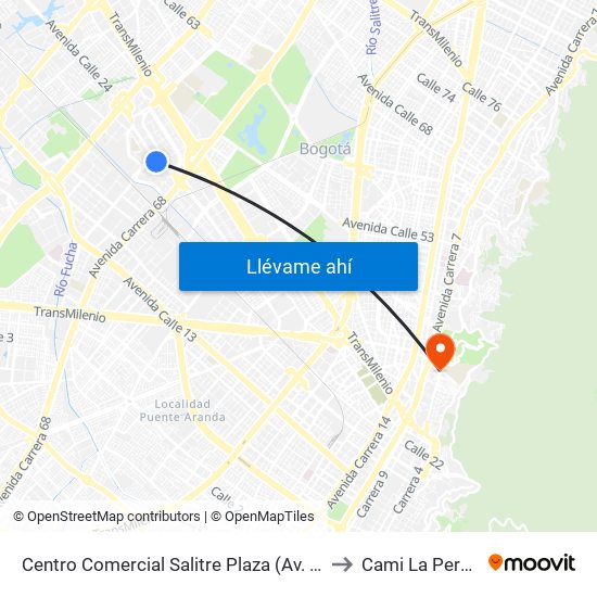 Centro Comercial Salitre Plaza (Av. La Esperanza - Kr 68b) to Cami La Perseverancia map