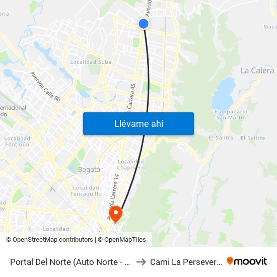 Portal Del Norte (Auto Norte - Cl 174a) to Cami La Perseverancia map