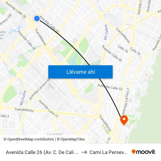 Avenida Calle 26 (Av. C. De Cali - Cl 51) (A) to Cami La Perseverancia map