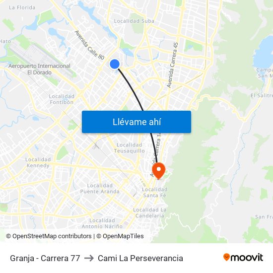 Granja - Carrera 77 to Cami La Perseverancia map