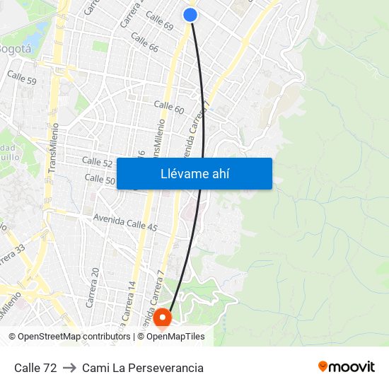 Calle 72 to Cami La Perseverancia map