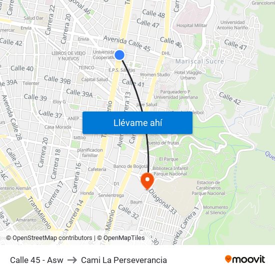 Calle 45 - Asw to Cami La Perseverancia map