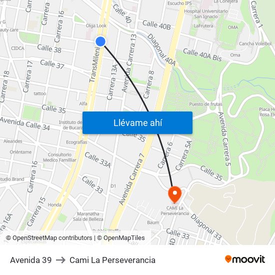 Avenida 39 to Cami La Perseverancia map
