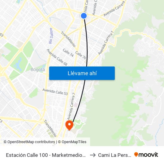 Estación Calle 100 - Marketmedios (Auto Norte - Cl 98) to Cami La Perseverancia map