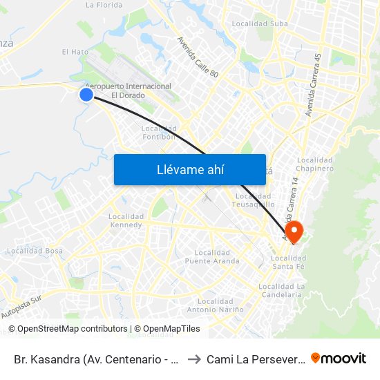 Br. Kasandra (Av. Centenario - Kr 134a) to Cami La Perseverancia map