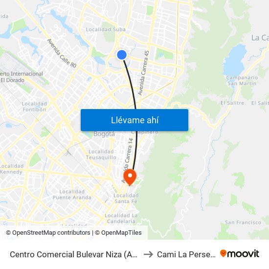 Centro Comercial Bulevar Niza (Ac 127 - Av. Suba) to Cami La Perseverancia map