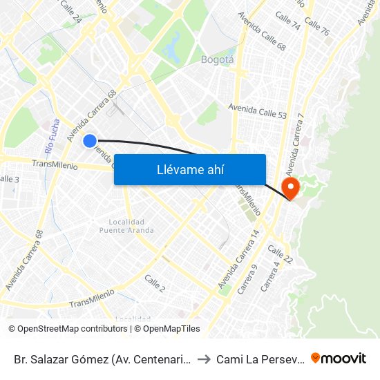 Br. Salazar Gómez (Av. Centenario - Kr 65) (A) to Cami La Perseverancia map