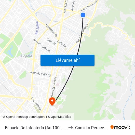 Escuela De Infantería (Ac 100 - Kr 11a) (B) to Cami La Perseverancia map