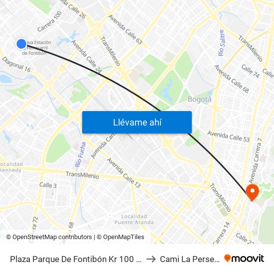 Plaza Parque De Fontibón Kr 100 (Kr 100 - Cl 17a) to Cami La Perseverancia map