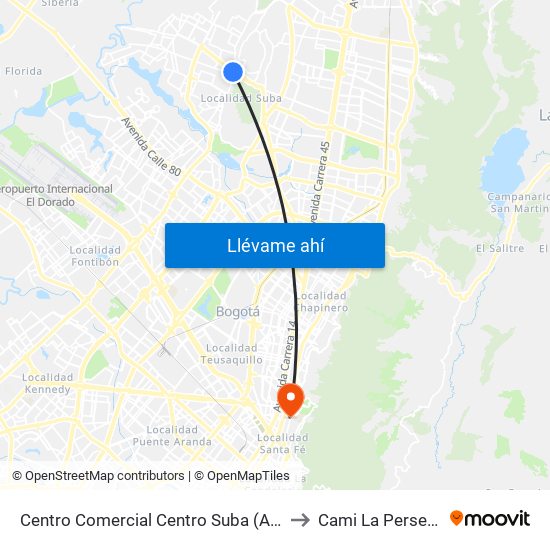 Centro Comercial Centro Suba (Av. Suba - Kr 91) to Cami La Perseverancia map