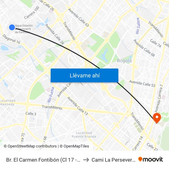 Br. El Carmen Fontibón (Cl 17 - Kr 100) to Cami La Perseverancia map