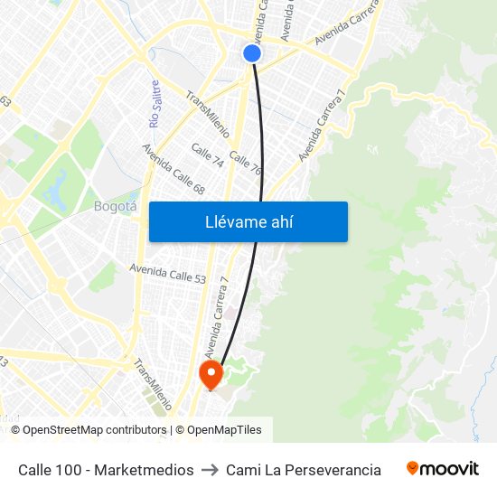 Calle 100 - Marketmedios to Cami La Perseverancia map