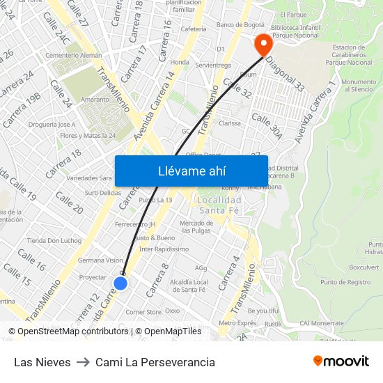 Las Nieves to Cami La Perseverancia map